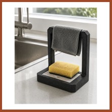 Bezos 3D Baskı Süzdürmeli Mutfak Sünger Tutucu Bez Askılı Lavabo Sünger Standı Siyah Pro