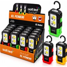 HemenGo 12 Adet 2ın1 Softled El Feneri 3xaaa Pilli Mıknatıslı Asma Aparatı 1W LED - 3W Cop LED K-7217 (48
