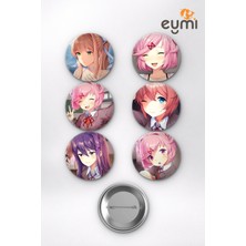 Eymi Design Doki Doki Literature Club Oyunu Monika Sayori Natsuki Yuri Oyun 58 mm Iğneli Buton Rozet Seti 6'lı