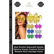 Floranova Özel Üretim Dekoratif Gözlük Eğlence Eşyası Festival Ürünü Metalik Parti Gözlüğü Paket