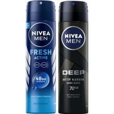 Nacario Nıvea Men Erkek Sprey Deodorant Deep Dimension 48 Saat Koruma, 150 Ml, Erkeksi Koku + Nıvea Men Erkek Sprey Deodorant Fresh Active 150ML, Ter ve Ter Kokusuna Karşı 48 Saat Deodorant Koruması