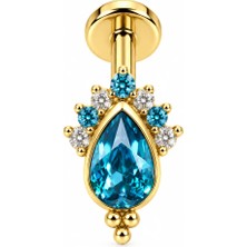 Defne Silver Premium Titanyum Mavi Damla Piercing