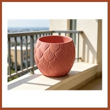 Bezos 3D Baskı Yapraklı Desenli Yuvarlak Saksı Tepsili Süzdürmeli Bitki Saksısı 15 cm Dekoratif Çiçek - Kırmızı Pro