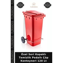 Floranova Özel Seri Kapaklı Temizlik Pedallı Çöp Konteyneri 120 Lt