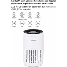 Bosch Hava Temizleyici, Air 2000 37.5m² Sessiz Modlu Akıllı Sensörlü %99.9 Virüs Temizleyici Hepa 13 Filtreli Alman Tasarım Hava Temizleme Cihazı