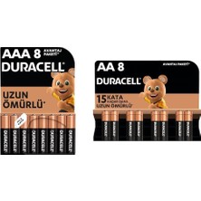 Nacario Duracell Alkalin Aaa Ince Kalem Piller, 1,5 V LR03/MN2400, 8'li Paket + Duracell Alkalin Aa Kalem Piller, 1,5 V LR6/MN1500, 8'li Paket
