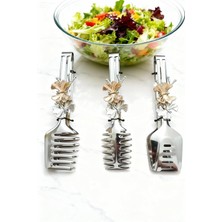 Xml Bayiciniz Tr Kelebek Figürlü 3'lü Paslanmaz Çelik Servis Maşası Seti - Salata, Pasta ve Izgara Maşası,