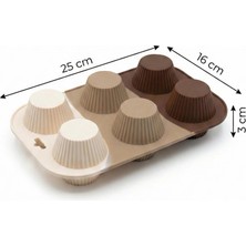 Urfakent Kahve Rengi 6?lı Silikon Kek ve Çikolata Kalıbı & Muffin Kabı Pişirme Gereci 16X25 cm