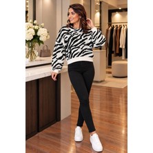 Mare Butik Zebra Desenli Bisiklet Yaka Triko Kazak