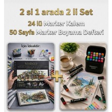 Pencraft 24’lü Profesyonel Marker Boya Kalem Seti ve Marker Kalem Boyama Defteri Prime 16K Alt Tarafa Geçirmez Pad