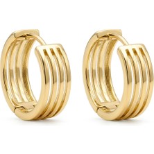 Zeino Çoklu Şeritli Çelik Halka Küpe - 14K Altın Kaplama - 17 mm