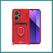 Bezos Redmi Note 13 Pro Plus Uyumlu Kılıf Zuma Kartvizitli Yüzüklü Silikon - Kırmızı Mac