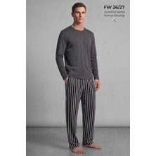 Mısırlı Erkek Pamuklu Uzun Kollu Pijama Takım Antrasit-Siyah