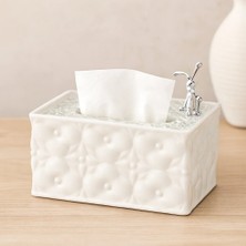 Veraura Lifestyle Dikdörtgen Beyaz Yaylı Masaüstü Peçetelik 18.4X12.5X9 cm