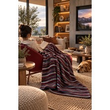 nixa İnce Çizgili Desenli Tek Kişilik Battaniye TV ve Koltuk Battaniyesi Lacivert Bordo 150x200 cm