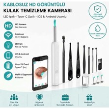 Rsk Beyaz Kablosuz Hd Görüntülü Kulak Temizleme Kamerası, LED Işıklı Type-C Şarjlı Ios ve Android Uyumlu Kulak Temizleme Seti