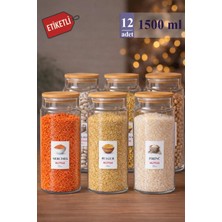 Tr Pureglass 12'li 1500 ml Ahşap Vakum Kapaklı Cam Kavanoz Seti, Şeffaf, Bakliyat Saklama Muk-20-