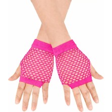 Veraura Lifestyle 80’ler 90’lar Retro Neon Fuşya Şeker Pembesi File Parmaksız Kısa Eldiven 11 cm
