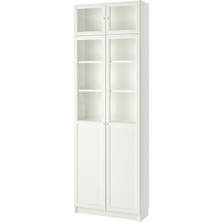 IKEA Beyaz Cam ve Panel Kapaklı Kitaplık 80X30X237 cm