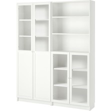 IKEA Beyaz Cam ve Panel Kapaklı Kitaplık 160X30X202 cm