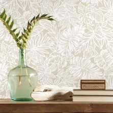 Str Store RMK11435WP Bej Batik Tropikal Yaprak Soyma ve Çubuk Duvar Kağıdı