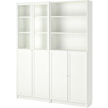 IKEA Beyaz Cam ve Panel Kapaklı Kitaplık 160X30X202 cm