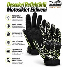 Assa Moto Profesyonel Korumalı Desenleri Karanlıkta Parlayan Siyah-Açık Yeşil Motorcu Eldiveni