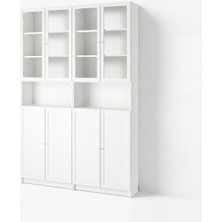 IKEA Beyaz Cam ve Panel Kapaklı Kitaplık 160X30X237 cm