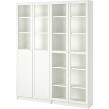 IKEA Beyaz Cam ve Panel Kapaklı Kitaplık 160X30X202 cm