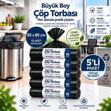 TeknoKapsül Çöp Torbası Büyük BOY,65X80CM,SIZDIRMAZ,DAYANIKLI,RULODA 10ADET, SIYAH5RULO