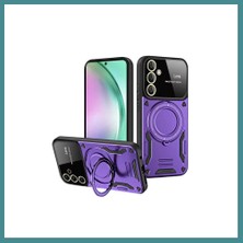 Bezos Samsung Galaxy S24 Fe Uyumlu Kılıf Joy Lens Standlı Kapak - Mor Mac