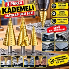 İlkyaz Fashion If 3 Parça Kademeli Matkap Ucu Paslanmaz Uç Alüminyum Sac Demir Delme Seti