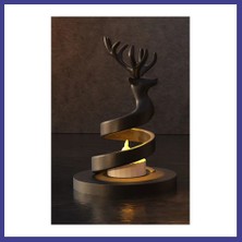 Bezos 3D Baskı Spiral Ren Geyiği Mumluk Yılbaşı Dekoratif Ren Geyiği Tealight Mum Tutucu - Siyah Mrl