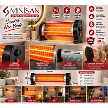 Minisan Dp 1200 Q 1200W 3 Camlı Quartz Elektrikli Isıtıcı 3 Kademeli Devrilme Emniyetli Taşınabilir Soba Mini Isıtıcı | Kompakt Ayak ve Masa Altı Isıtıcı