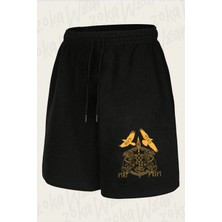 Zoka Wear Norse Mythology Spear Of Odin Gungnir Runes Geri Freki Huginn Muninn Baskılı Şort Unisex