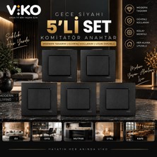 Xml Bayiciniz Tr Viko 5'li Gece Siyahı Komitatör Anahtar Seti | Modern Çiftli Işık Anahtarı Paketi