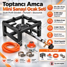 Toptancı Amca Siyah Profil Mini Sanayi Ocak Seti – 20X20 cm Portatif Volkan Ocak, 0-200 Mbar Regülatör, 1,5 Metre Lpg Hortumu ve Kelepçe Dahil