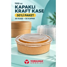 Yorulmaz Ambalaj 1100 cc Kapaklı Kraft Salata Kase 50'li | Sıcak Soğuk Gıdaya Uygun Sızdırmaz Kap