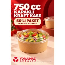 Yorulmaz Ambalaj 750 cc Kapaklı Kraft Salata Kase 50'li | Sıcak Soğuk Gıdaya Uygun Sızdırmaz Kap