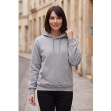 Etifa Tekstil Unisex Gri Kapüşonlu Sweatshirt 3 Iplik Şardonlu Kanguru Cepli Düz Hoodie