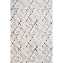 Hali.Net Krem Halı Modern Geometrik Desenli Kaymaz Tabanlı Yıkanabilir Salon ve Koridor Halısı