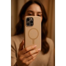 Lopard Apple iPhone 14 Pro Max Kılıf Cıvıl Cıvıl Magsafe Şarjlı Kılıf Silikon Kapak Krem Magsafe Telefon Kılıfı