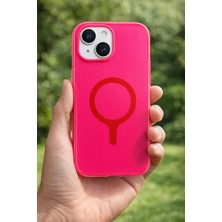 Lopard Apple iPhone 14 Kılıf Cıvıl Cıvıl Magsafe Şarjlı Kılıf Silikon Kapak Koyu Pembe Magsafe Telefon Kılıfı