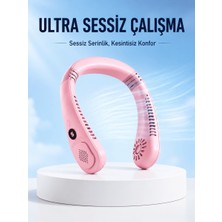 Lims Store Pembe Şarjlı Boyun Fanı 5 Kademeli Hız Ayarlı Taşınabilir Boyun Tipi Fan