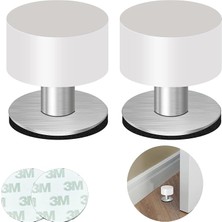 Kapı Stoperi Door Stopper, 2 Pcs Paslanmaz Çelik Gövde ve Beyaz Kauçuk Uçlu, Kendinden Yapışkanlı Duvar Koruyucu, Sessiz Darbe Emici Tampon, Ev ile Ofis Için Ekstra 3m Çıkartmalı Set