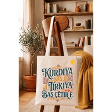 Zerya Kürtçe Kurdiya Şaş Ji Tirkiya Baş Çêtir E Tasarımlı Iç Cepli 320 gr Kanvas Bez Çanta | %100 Pamuk