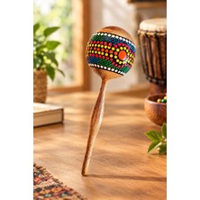 Piramigo El Yapımı Dot Painting Tik Ağacı Marakas - Etnik Ritm Enstrümanı (25 Cm)