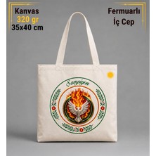 Zerya Şampiyon Amed Çiçek Desenli Çift Başlı Kartal Taraftar Spor Tasarımlı Iç Cepli 320 gr Kanvas Bez Çanta | %100 Pamuk