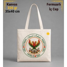 Zerya Çiçek Desenli Amed Şampiyon Surları ve Çift Başlı Kartal Tasarımlı Taraftar Spor Iç Cepli 320 gr Kanvas Bez Çanta | %100 Pamuk