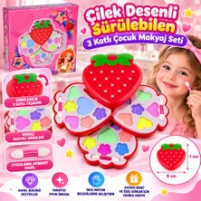 Khi-Zai Çilek Desenli Sürülebilen 3 Katlı Çocuk Makyaj Seti
